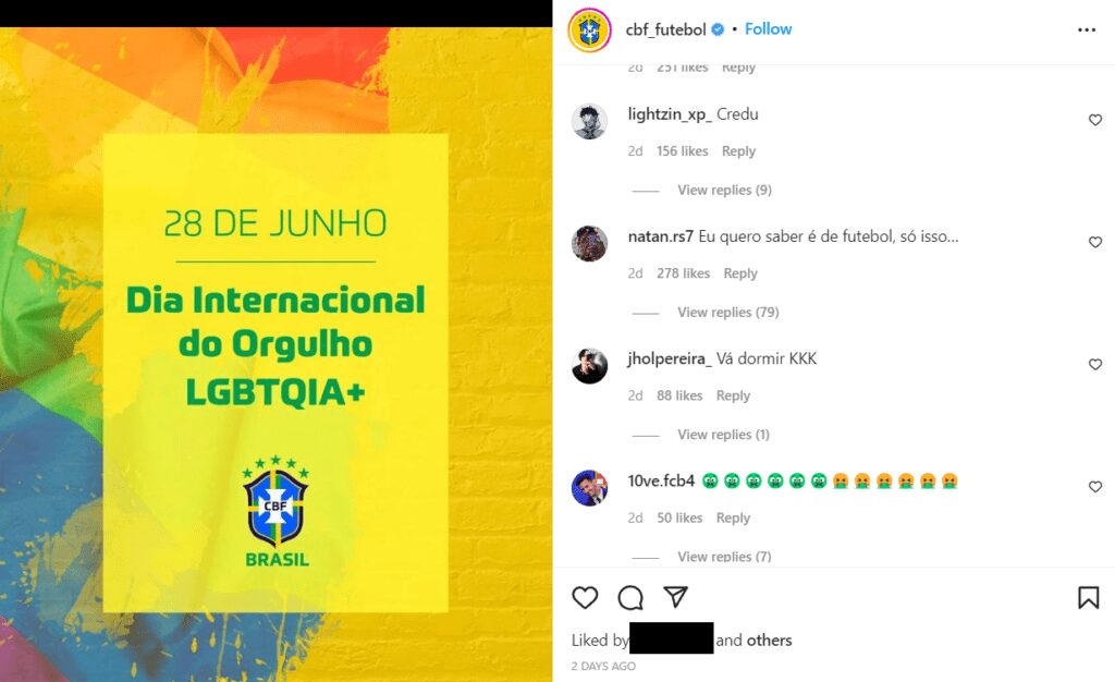 Comentários homofóbicos em publicação da CBF